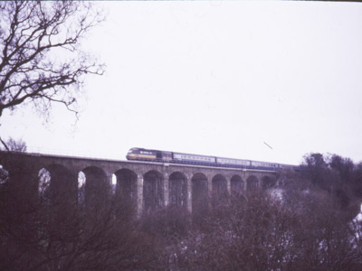 Leeds to Aberdeen train crossing viaduct in 1987