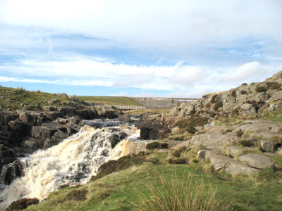 Cauldron Snout with Cow Green Reservoir dam in background