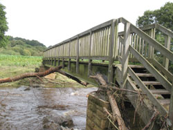 Ebchester footbridge with tree trunk jammed underneath after September 2008 floodwaters