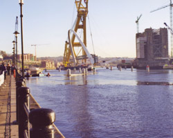 Gateshead Millennium Bridge being swung into position