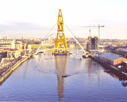 Gateshead Millennium Bridge and crane