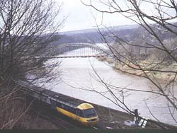 Points Bridge Wylam with diverted train for the south passing on main line
