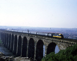 Royal Border Bridge Berwick - a train heads north in the 1980s