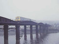 Scotswood Railway Bridge with a Newcastle to Hexham train in 1982