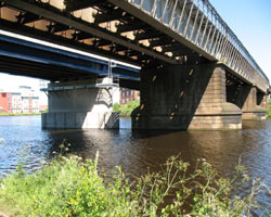 Stockton Railway Bridges, new one to left, Stephenson's to right