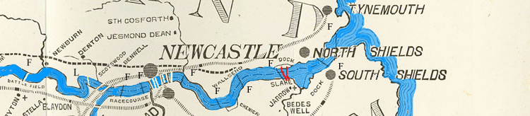 Map showing the Tyneside bridges