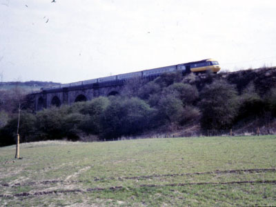 Victoria Viaduct with Inter City 125 Newcastle to Kings Cross train diverted via Leamside in April 1984