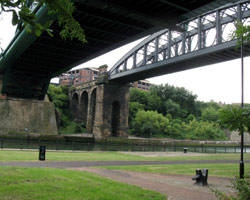 Sunderland Railway Bridge and Wearmouth Bridge from north east bank